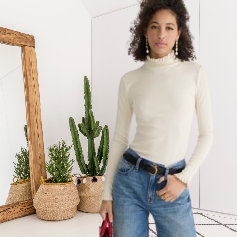 J.Crew Long Sleeve Ribbed Ruffle Neck Top - Picture 2 of 11